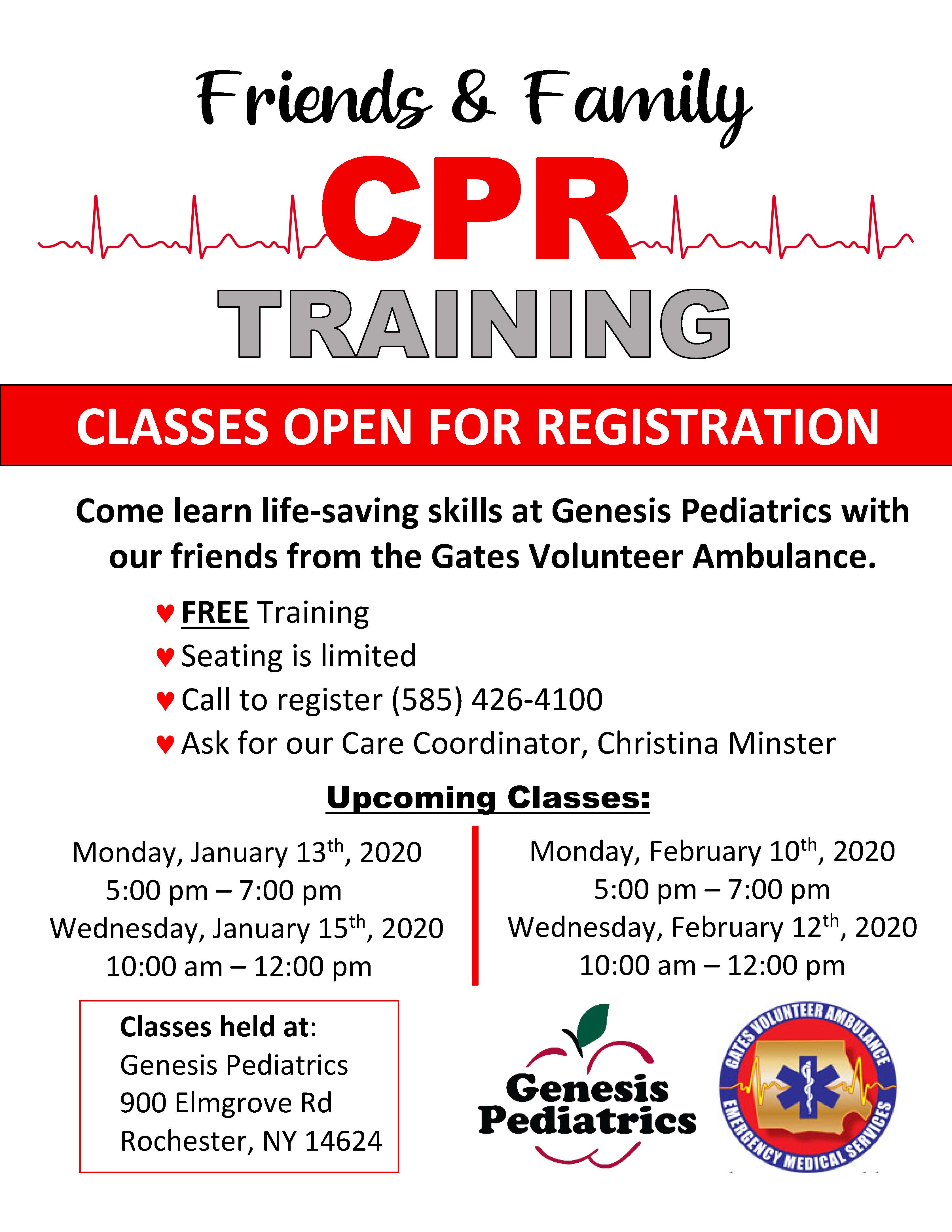 FREE CPR Classes at Genesis Pediatrics! Genesis Pediatrics